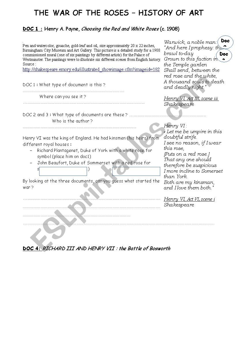 The War of the Roses worksheet