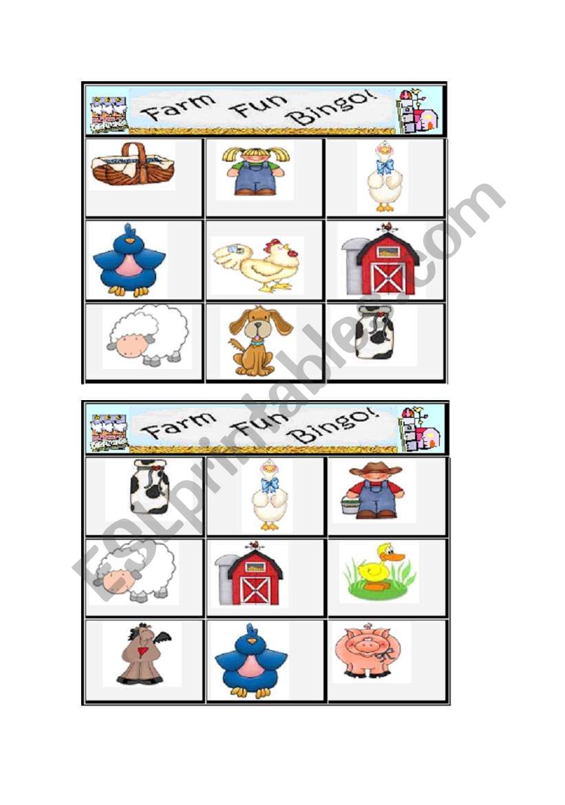 Farm Bingo 2/3 worksheet