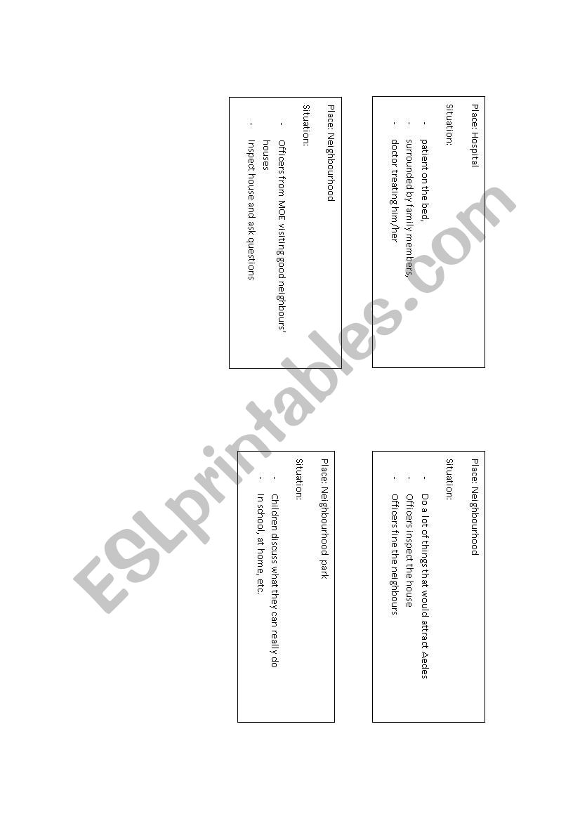 Dengue Speaking Cue Cards worksheet