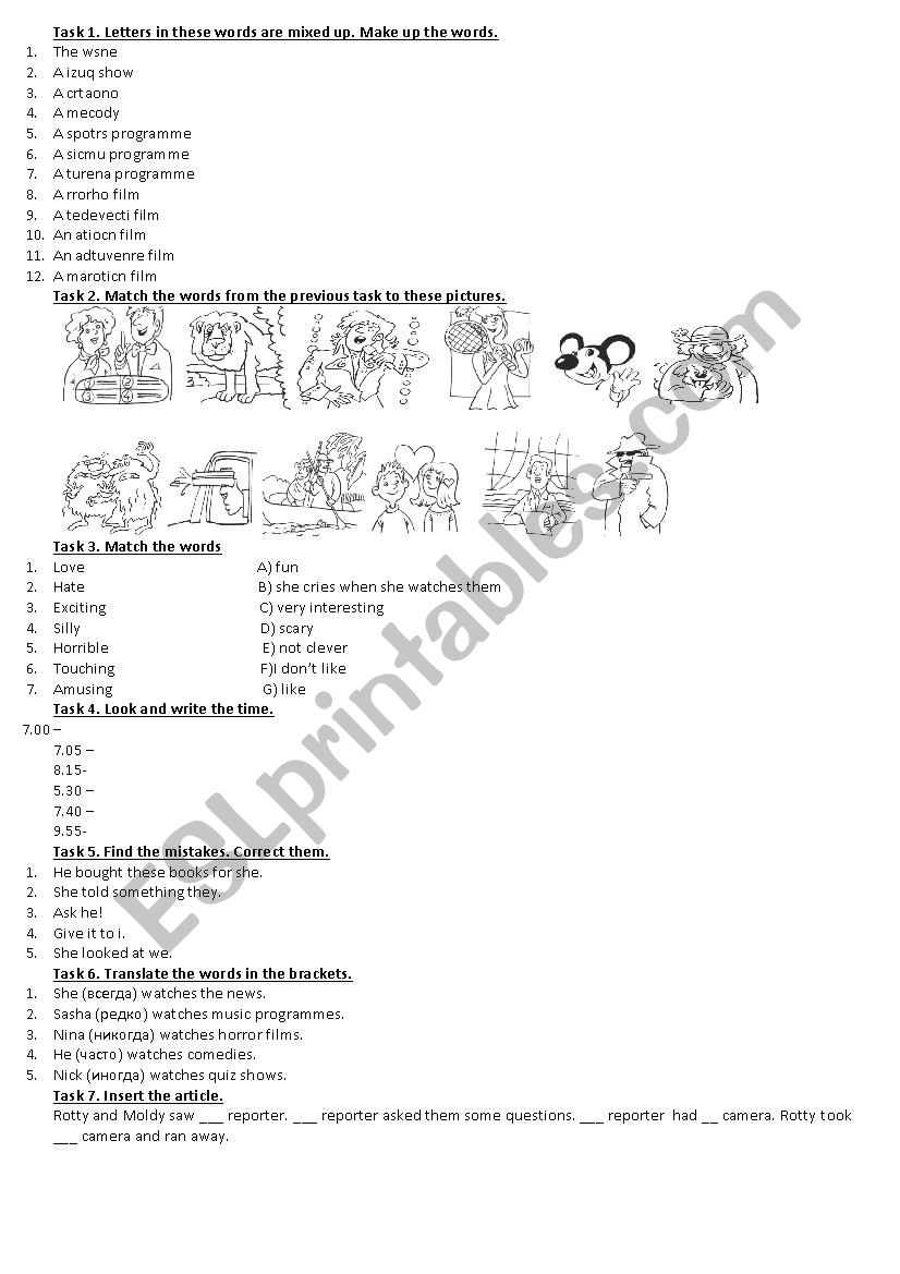 TV and TV programmes (Test) worksheet