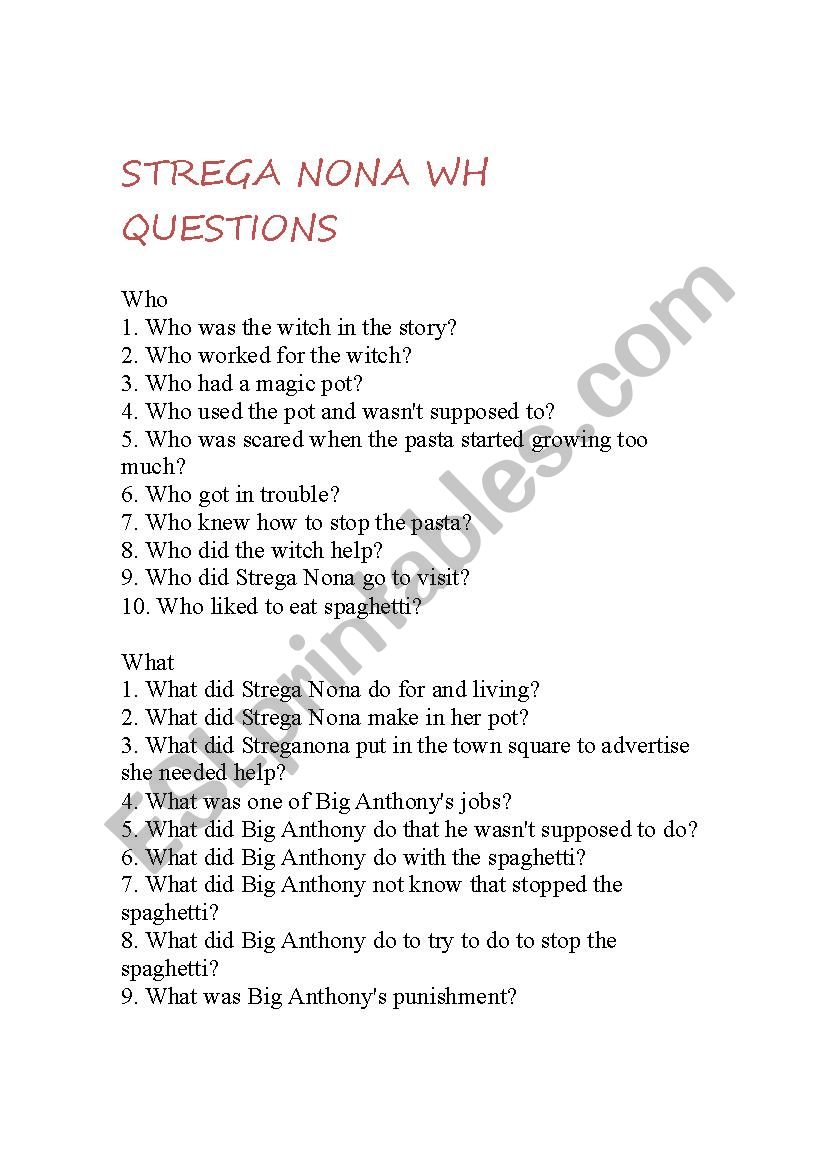 Strega Nona Comprehension questions