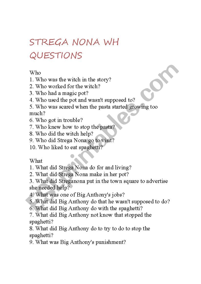 Strega Nona Comprehension questions