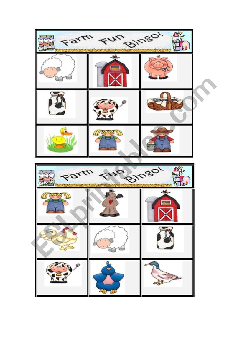 Farm Bingo 3/3 worksheet