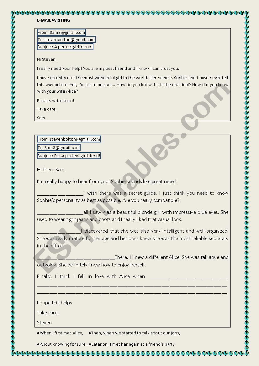 E-mail wrting worksheet