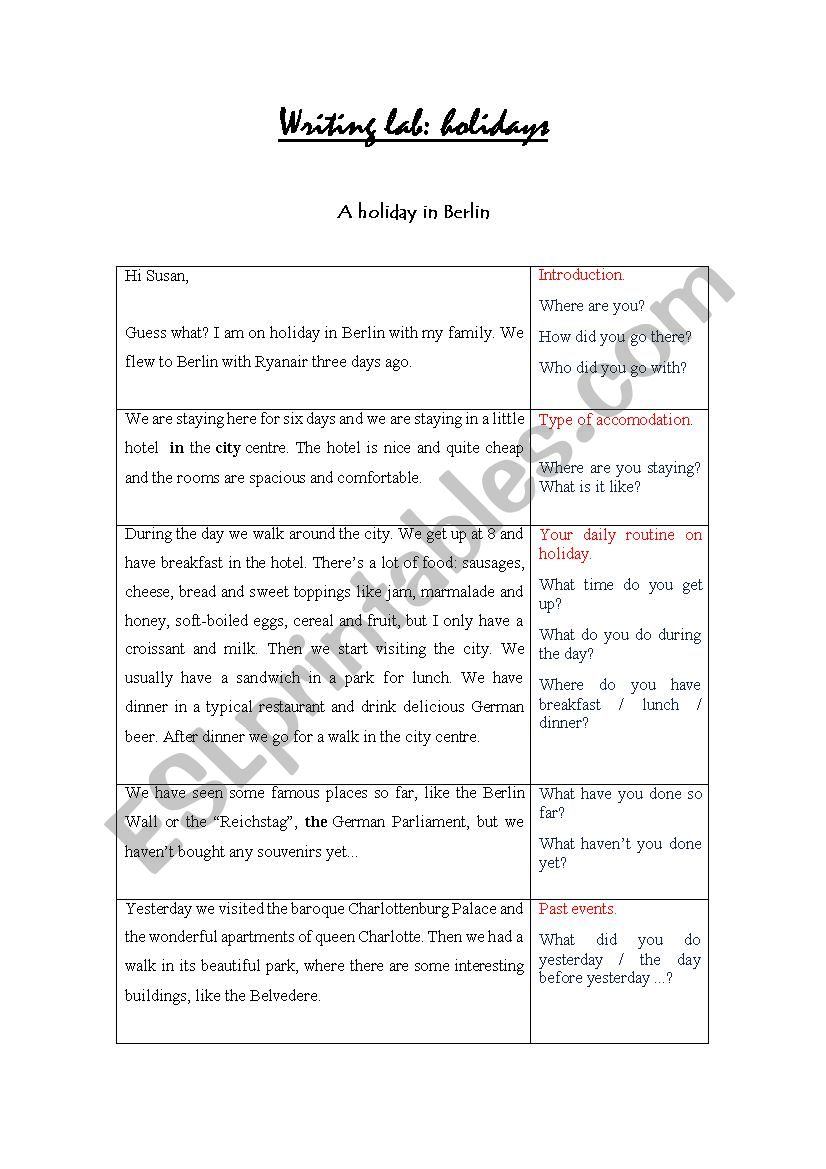 A holiday in Berlin worksheet