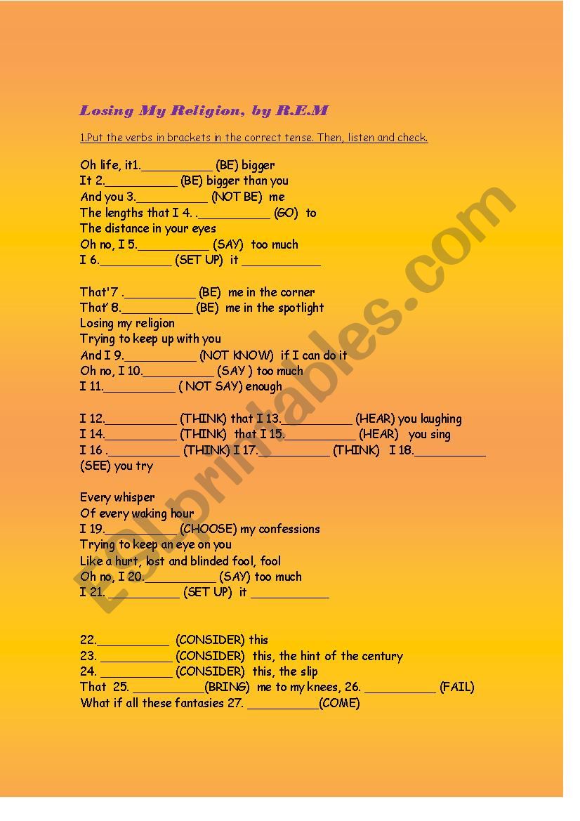 REM Losing y Religion worksheet