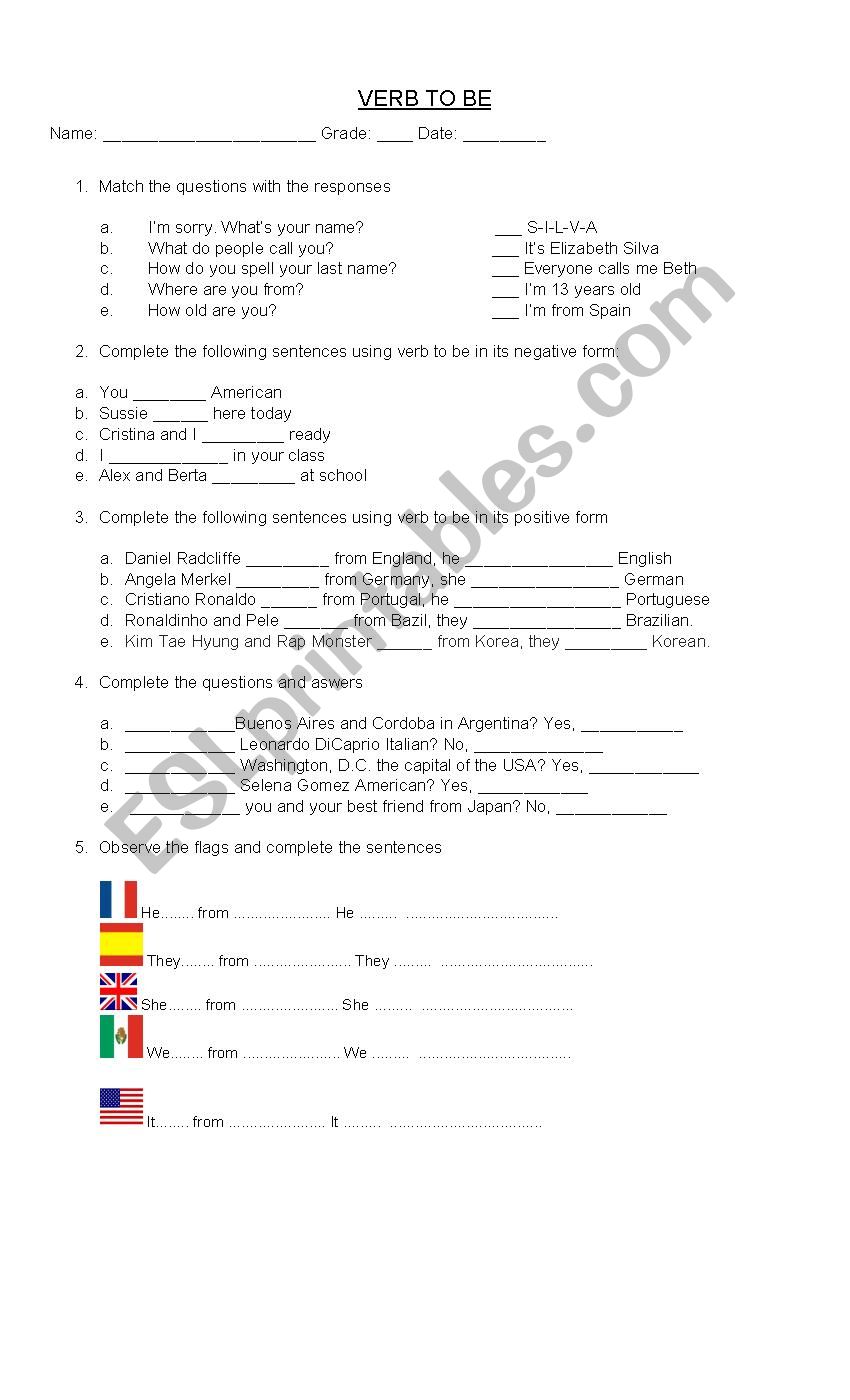 Personal information worksheet