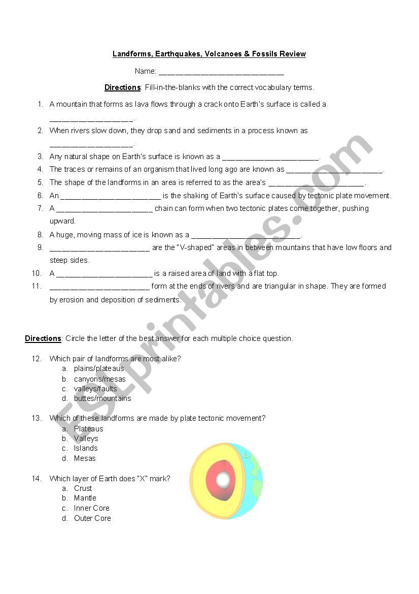 Landforms, Earthquakes, Volcanoes & Fossils Review