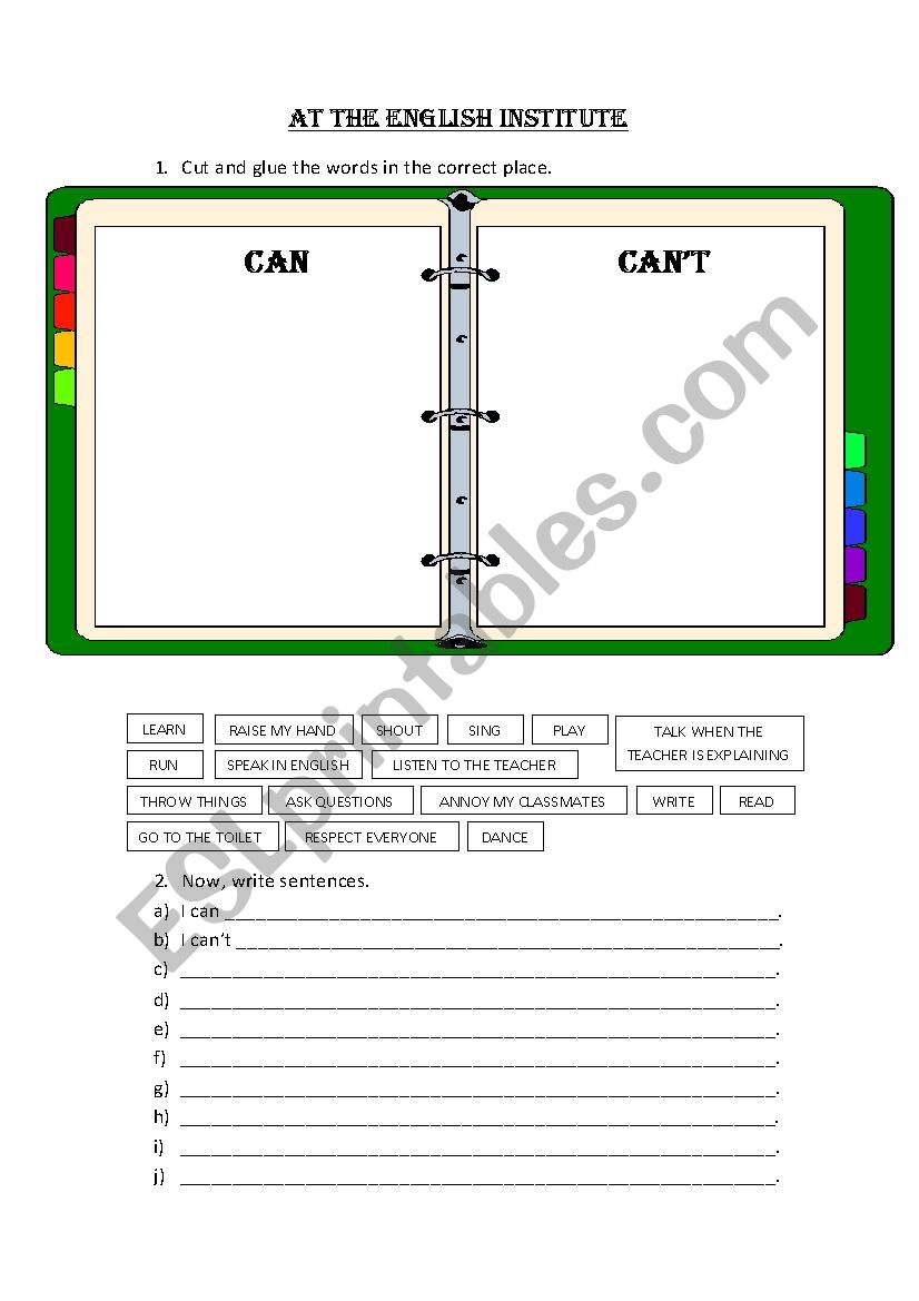 Can-Cant for permission worksheet