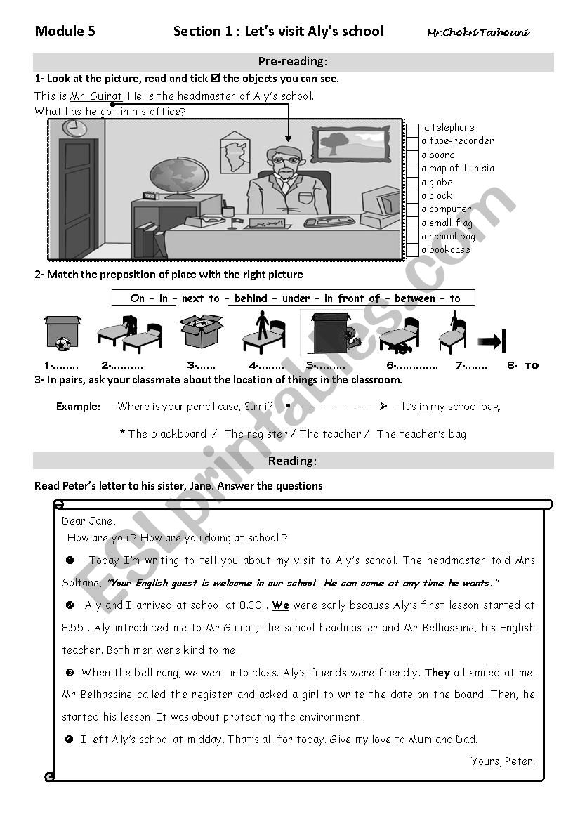 Lets visit Alys school worksheet