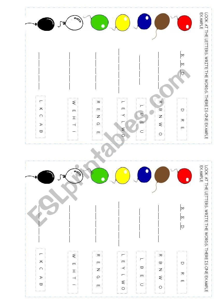 colours worksheet