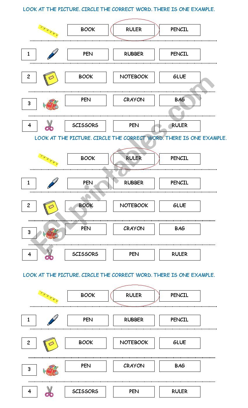 revision classroom objects worksheet