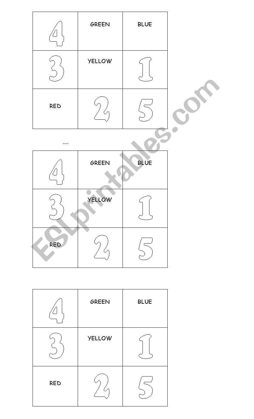 BINGO: NUMBERS,COLOURS worksheet