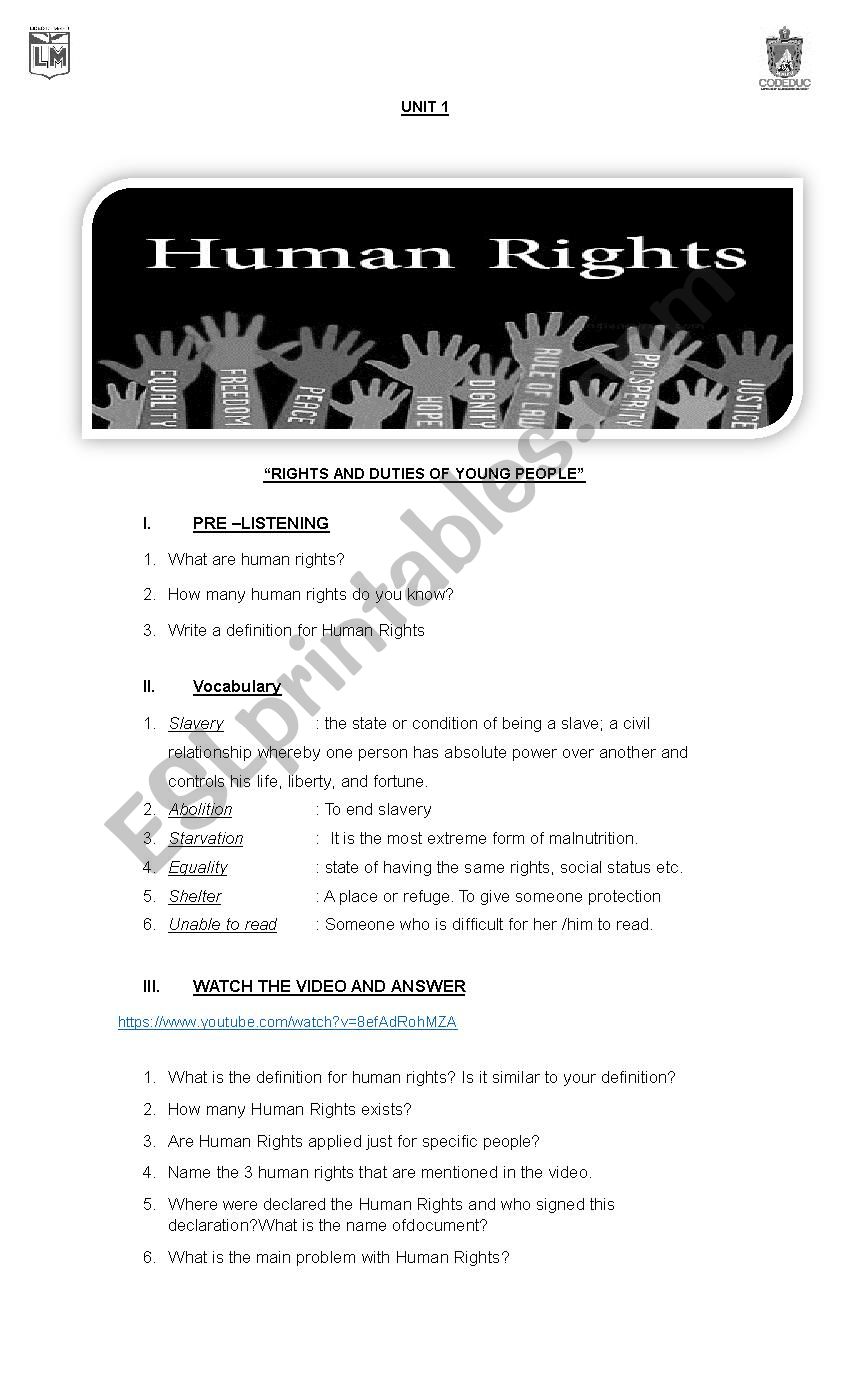 Listening Human Rights worksheet