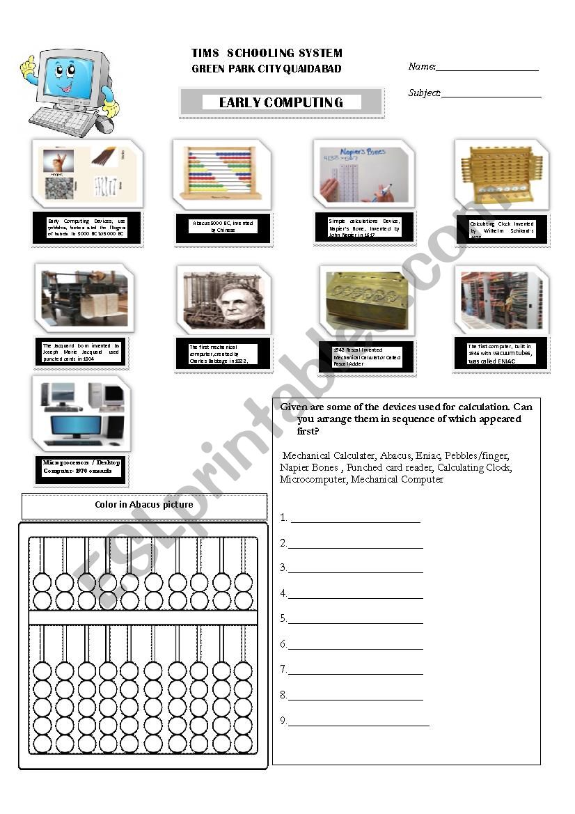 Early Computing Grade 3 worksheet