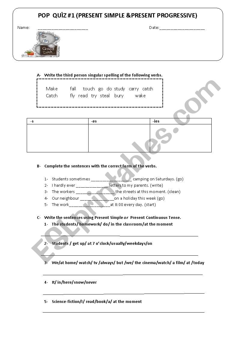 pop quiz worksheet