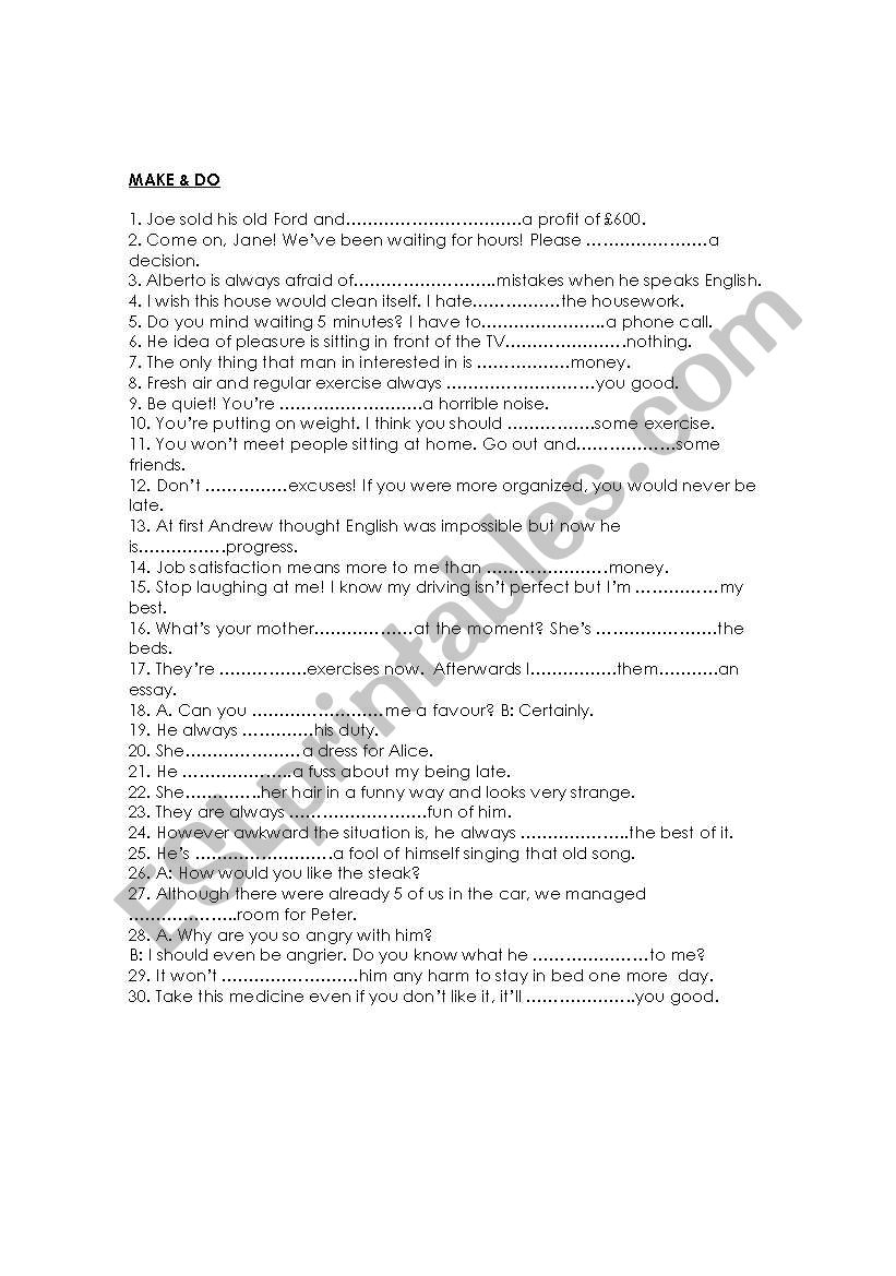 MAKE OR DO worksheet