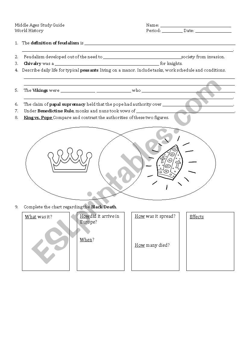 Middle ages / Feudalism worksheet