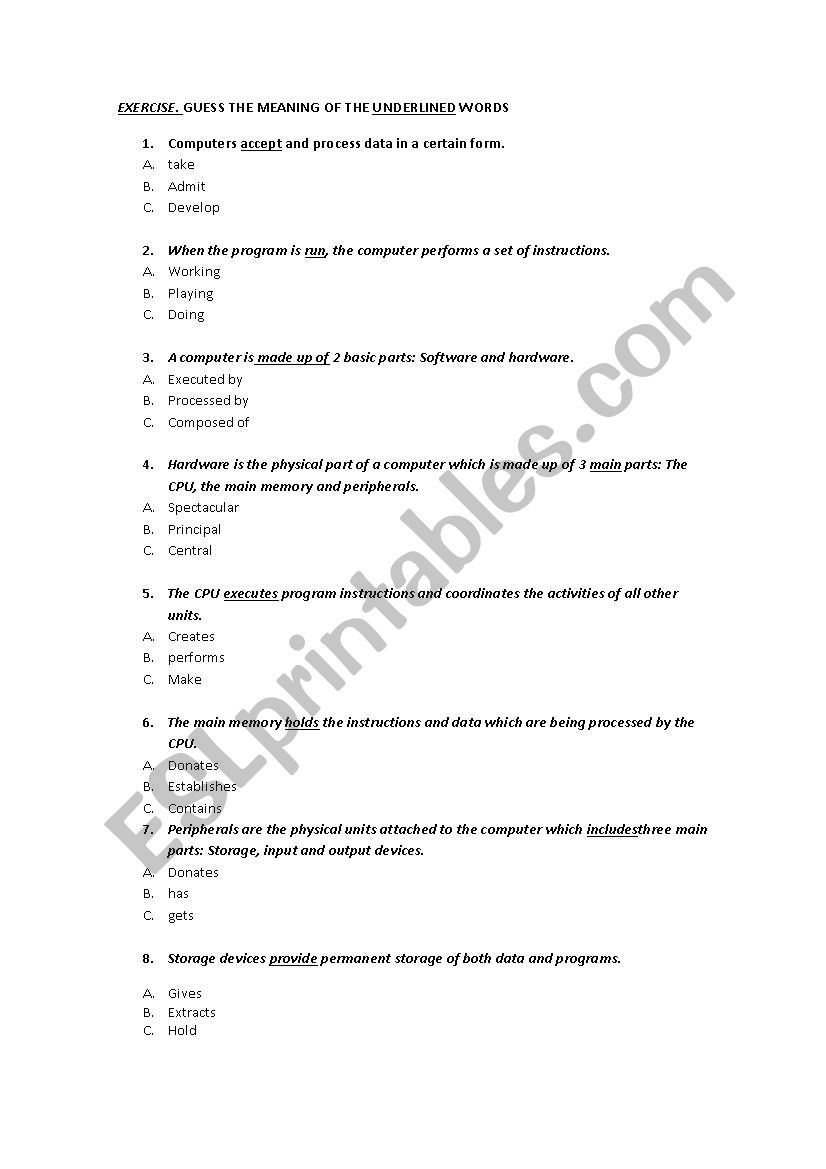 computers worksheet