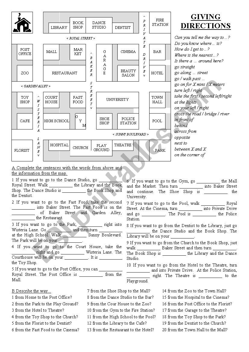 Asking & Giving Directions worksheet