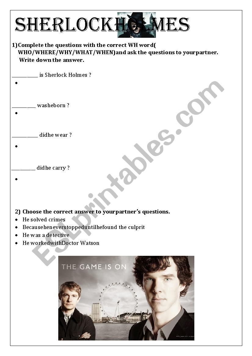 Sherlock Holmes biography past simple interaction game questions