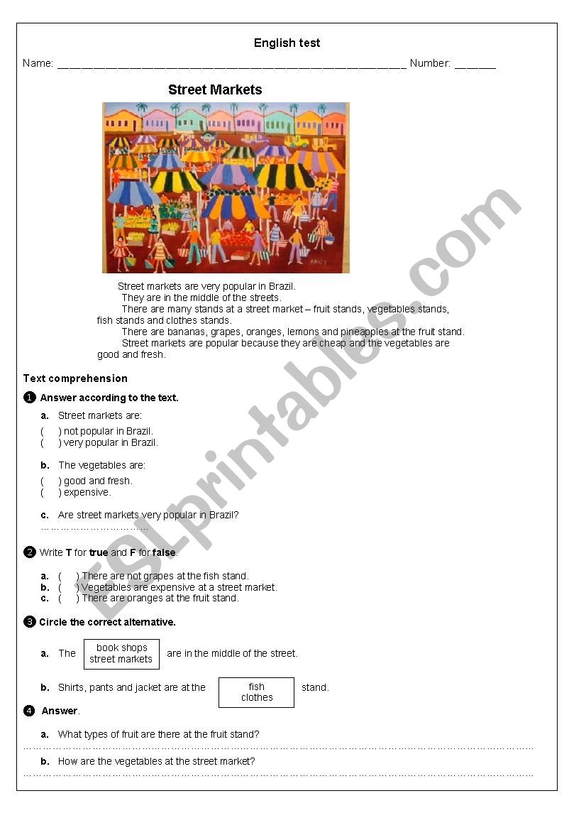 Street Markets worksheet