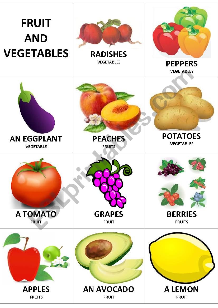 Fruit and vegetables flashcards ESL worksheet by maryse peyé