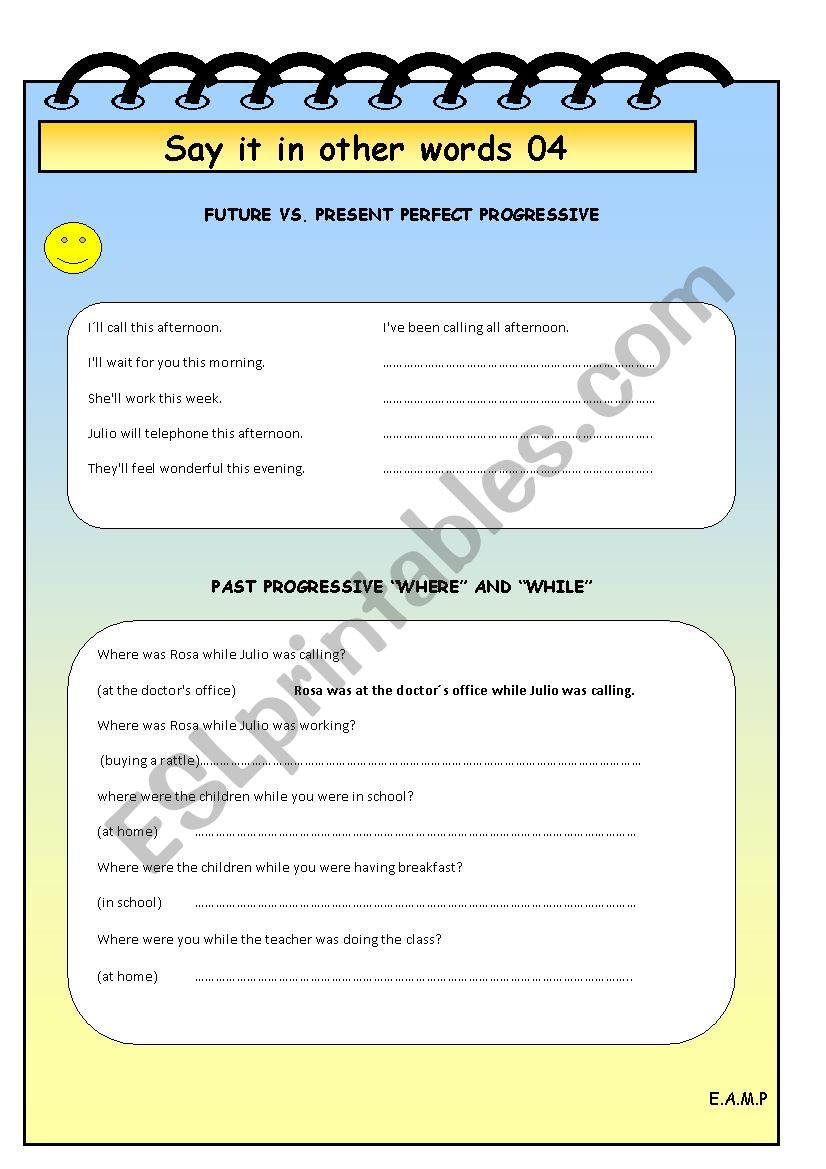 FUTURE VS. PRESENT PERFECT PROGRESSIVE