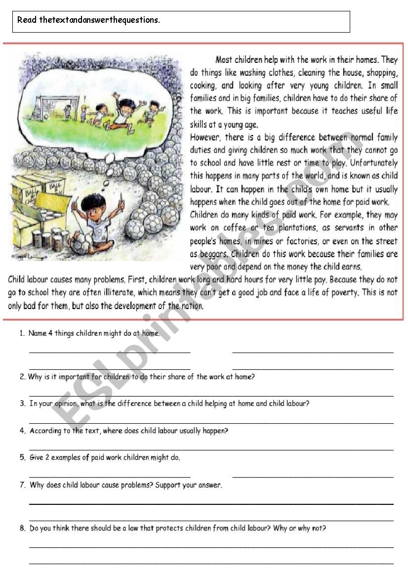 reading comprehension worksheet