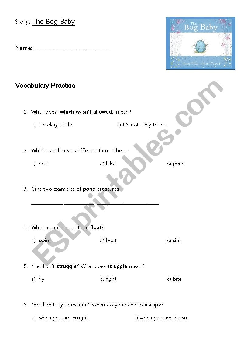 The Bog Baby worksheet