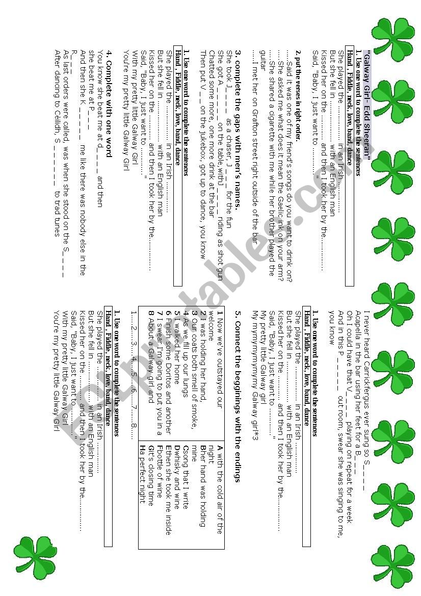 Galway girl - Edd Sheeran  worksheet