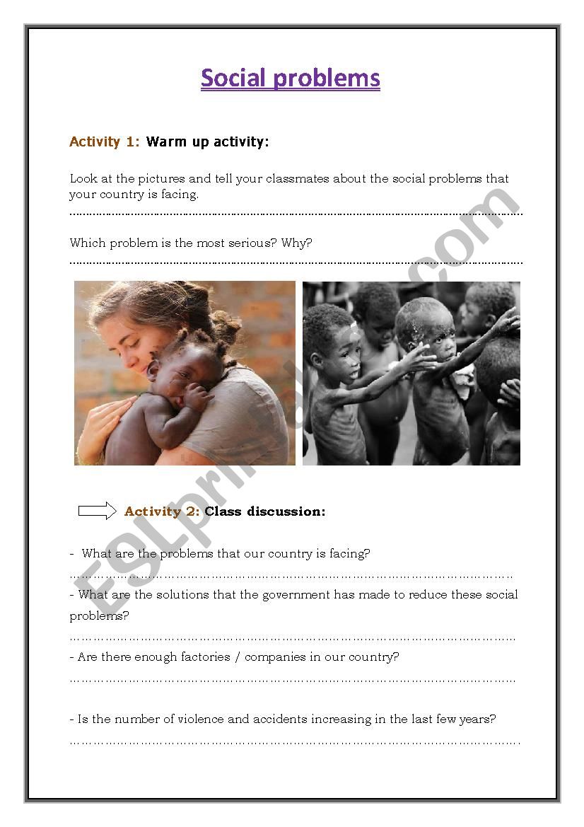 Social Problems / Issues worksheet
