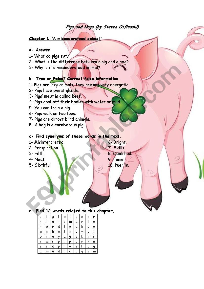 Pigs and Hogs worksheet