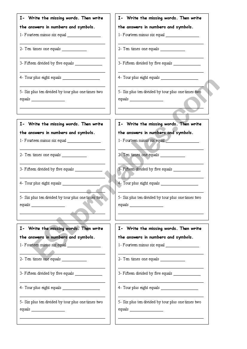 numbers worksheet