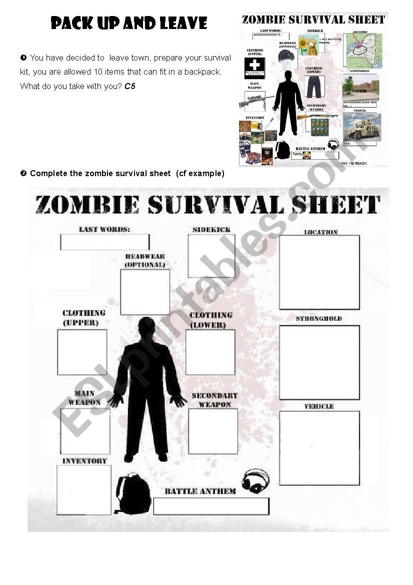Zombie Survival Guide ESL Worksheet By Sandrel