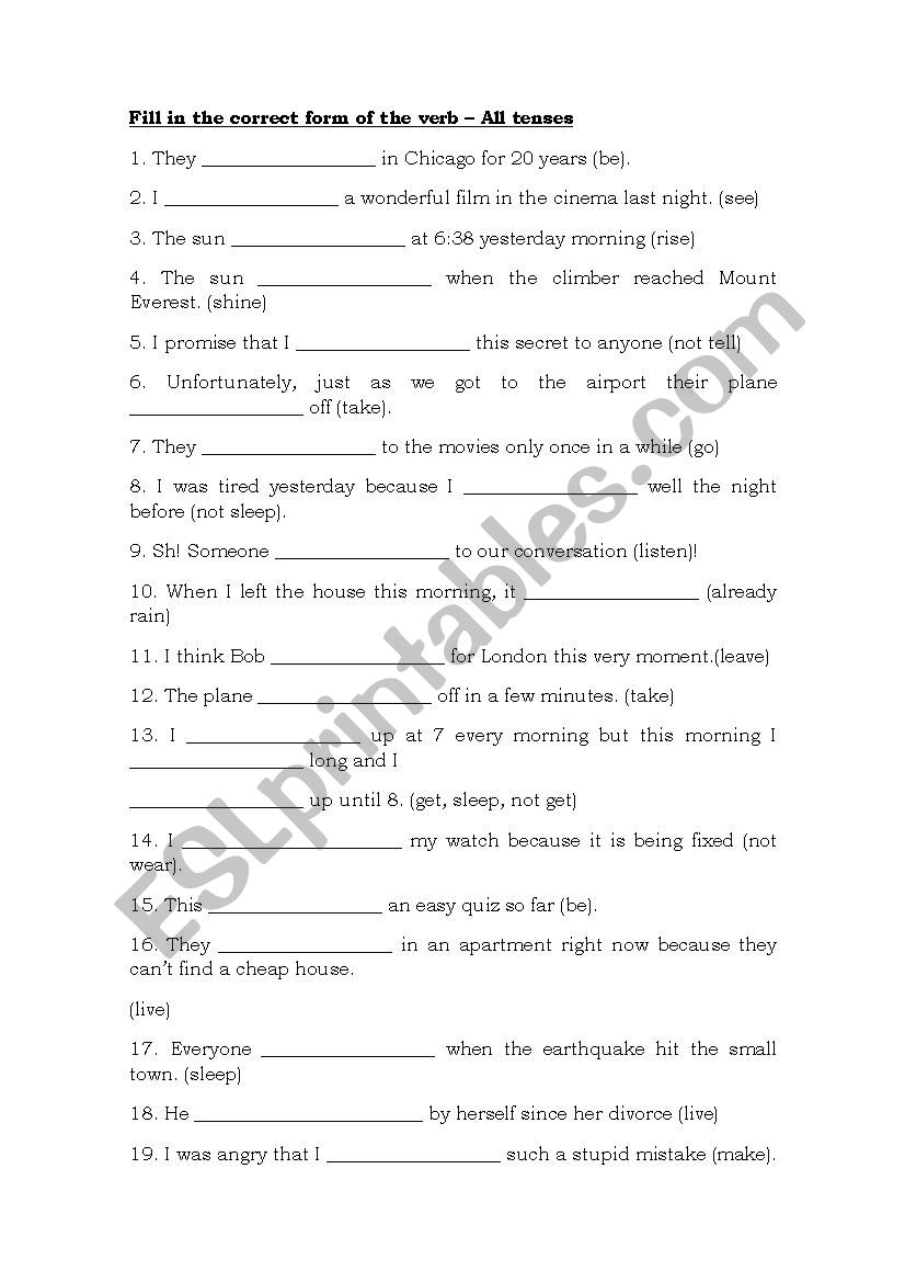 Mixed tenses worksheet