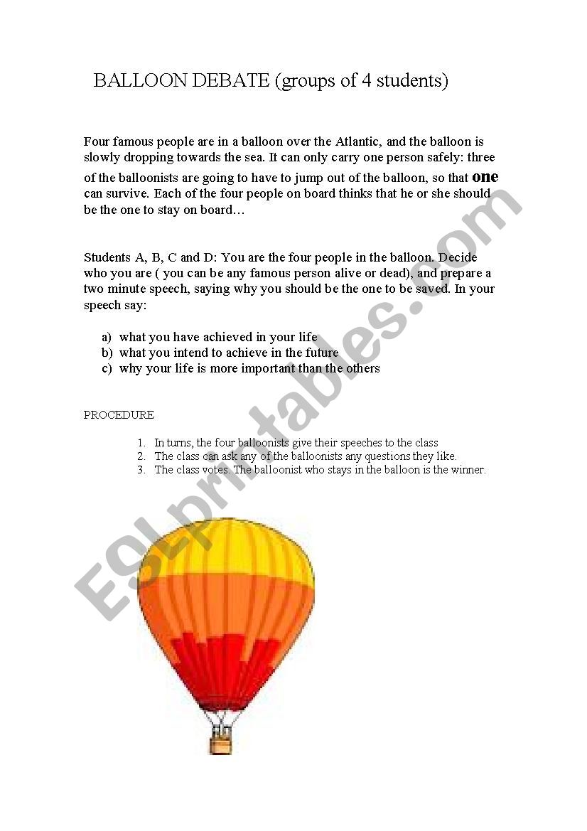 Balloon Debate worksheet