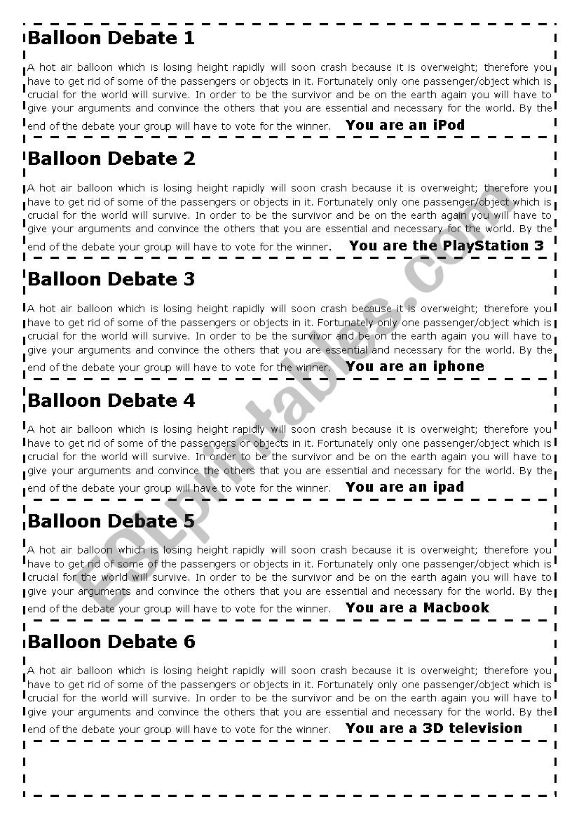 Balloon Debate II worksheet