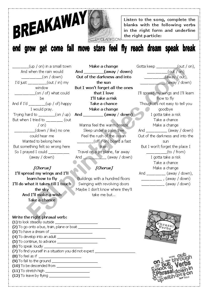 BREAKAWAY BY KELLY CLARKSON worksheet