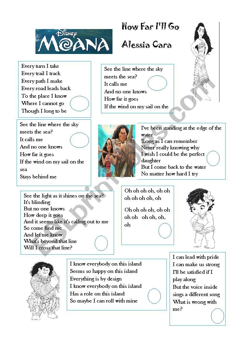 How Far Ill Go (Moana Movie) worksheet