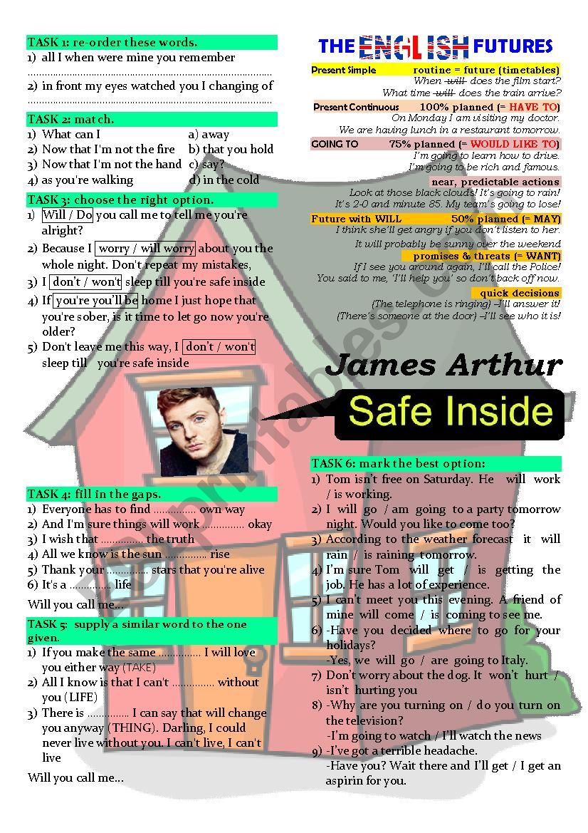 James Arthur - Safe inside worksheet
