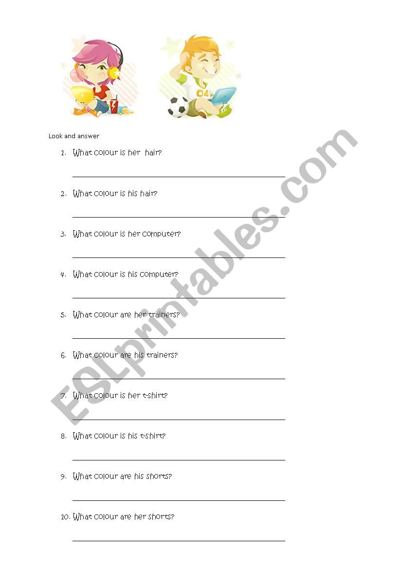 HIS HER worksheet