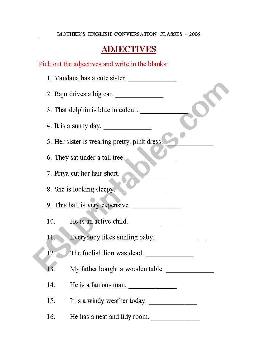 adjectives worksheet