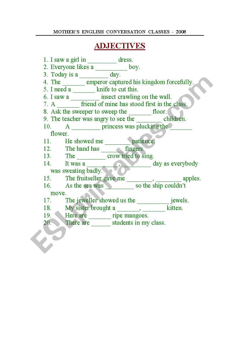 adjectives worksheet