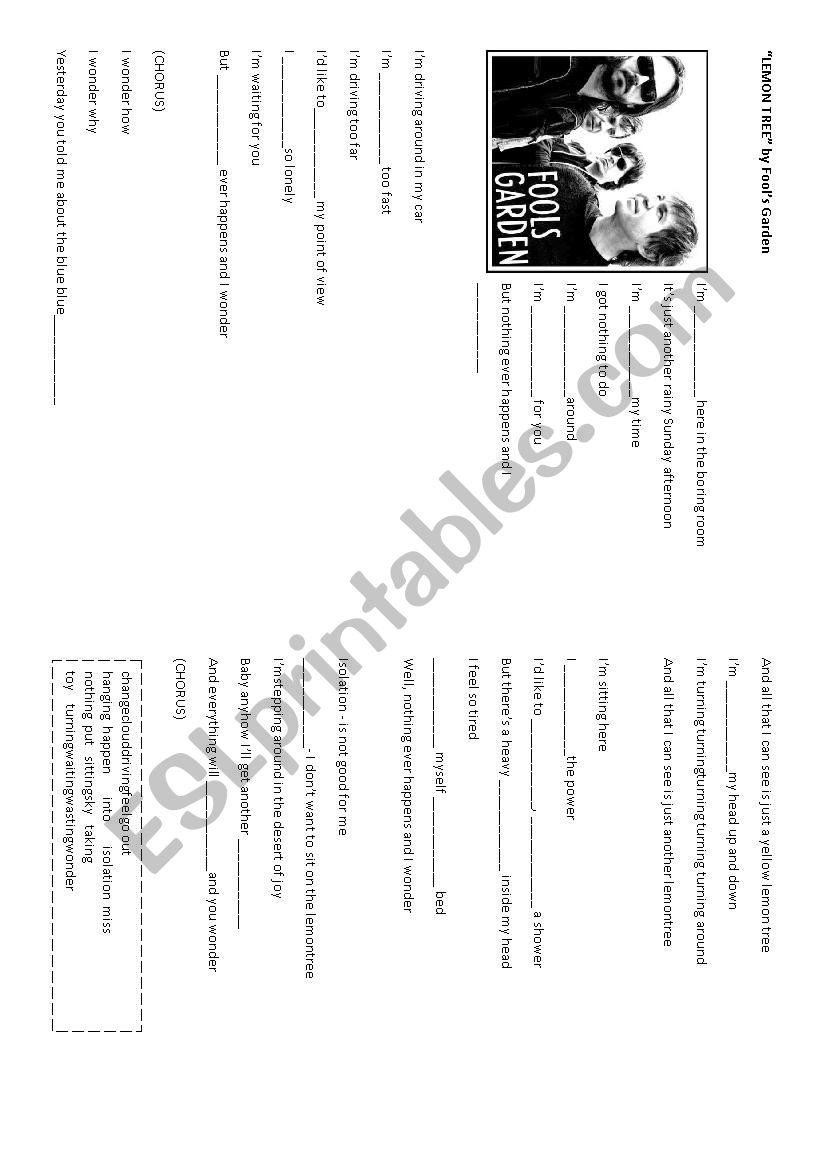 LEMON TREE by Fools Garden worksheet