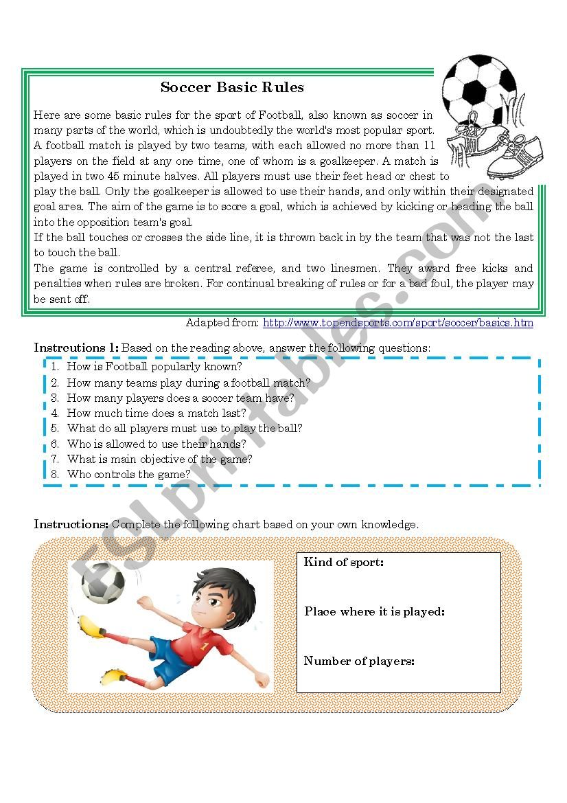 Soccer Basic Rules worksheet