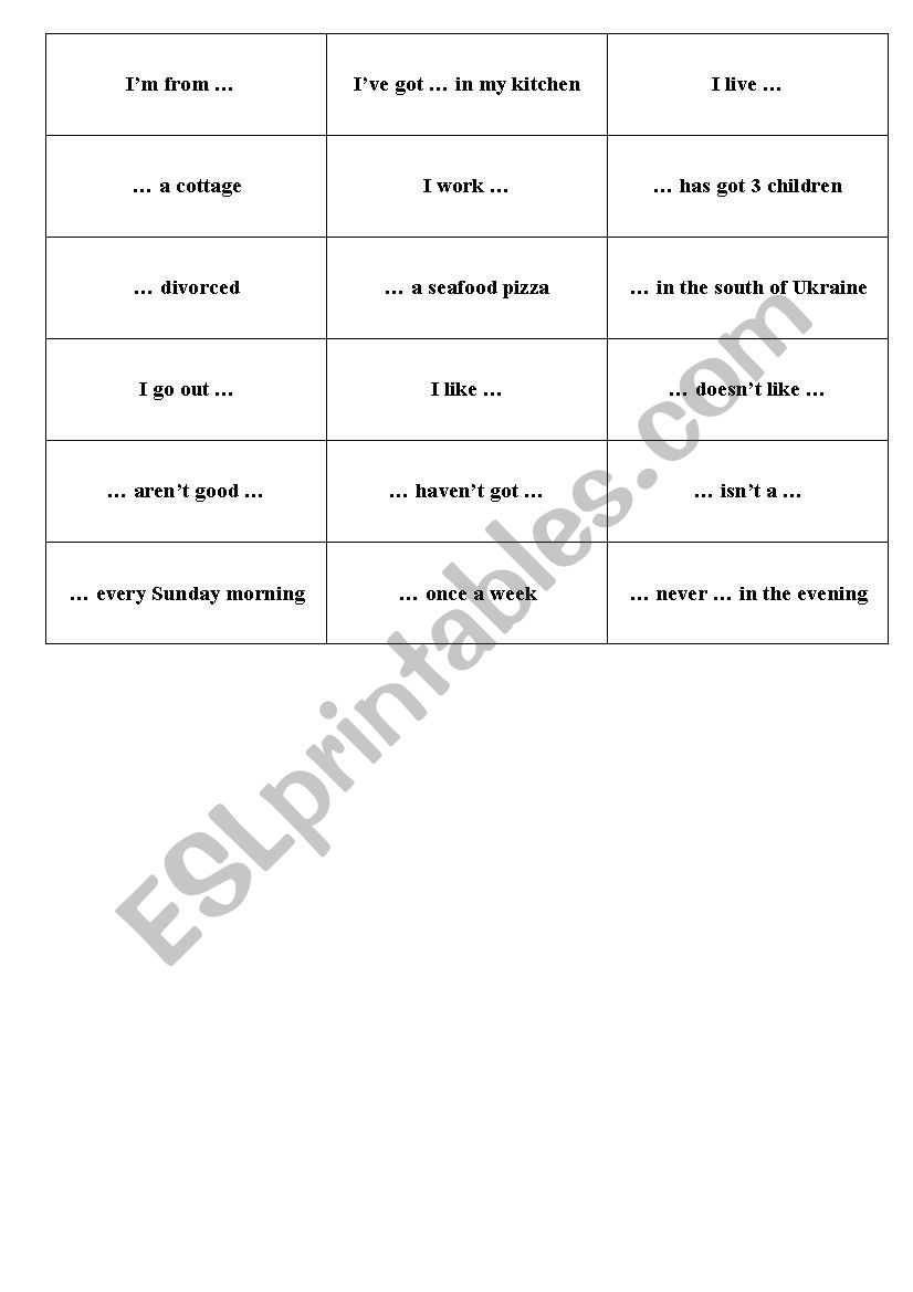 Warm-up phrases worksheet