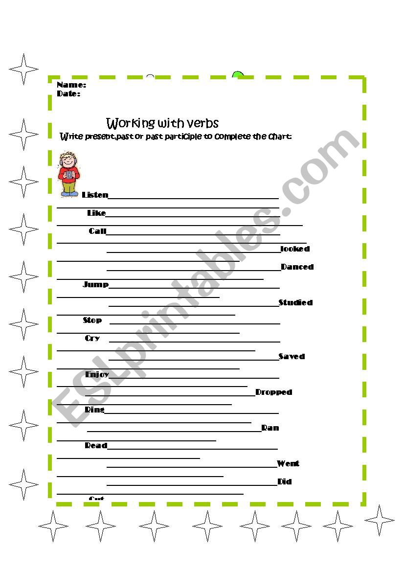 Working with vertbs worksheet