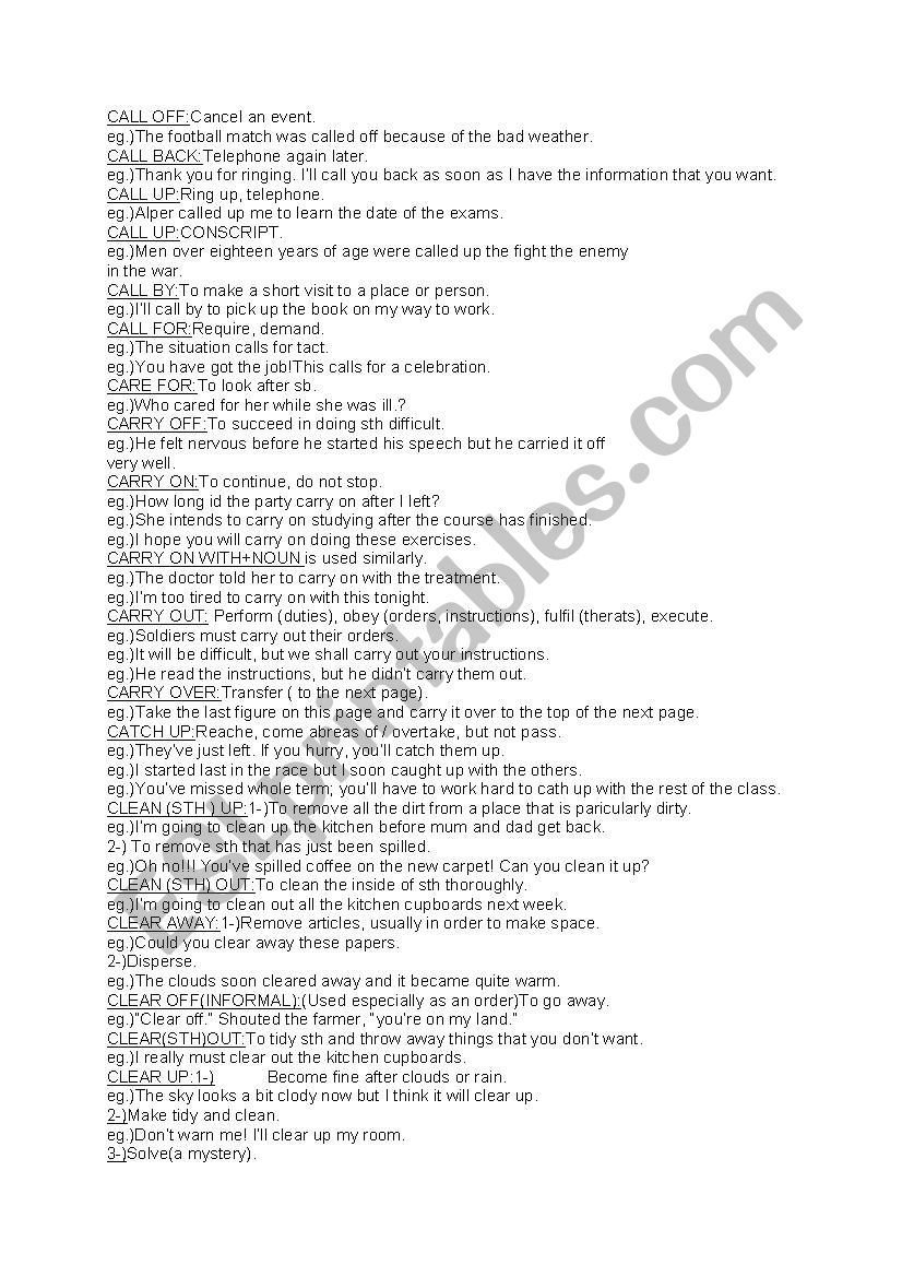 phrasal verbs worksheet