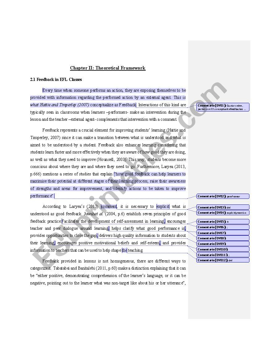 feedback worksheet